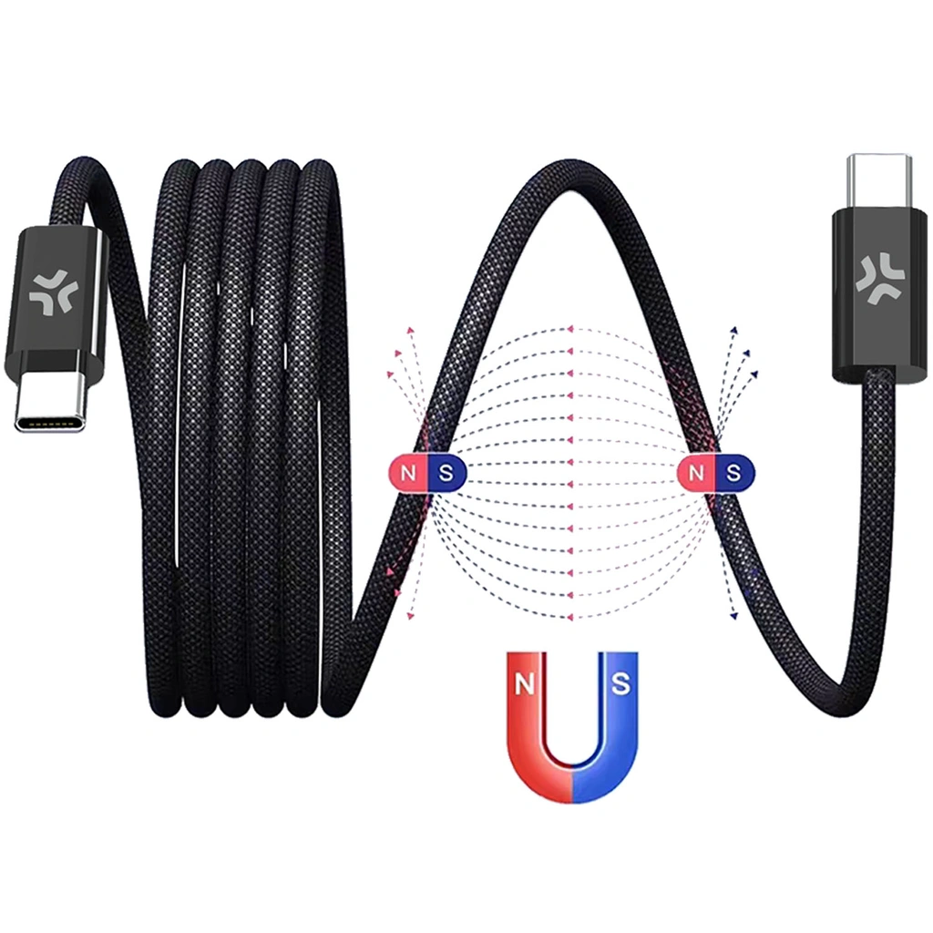 USB-C Kabel 60W Magnetisk Flätad 2m Svart