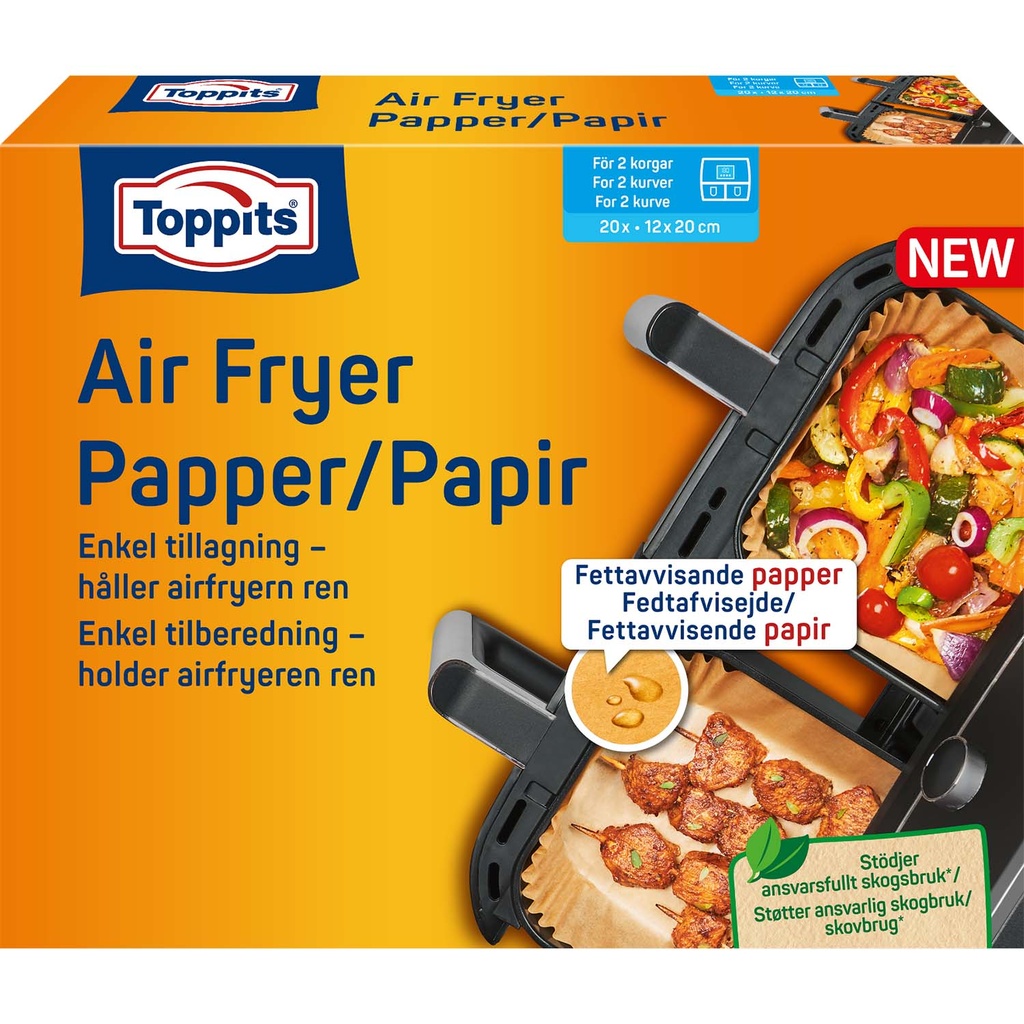 Airfryer filterpapper 12cm x 20cm, För dubbla korgar "OBS 7st DFP"