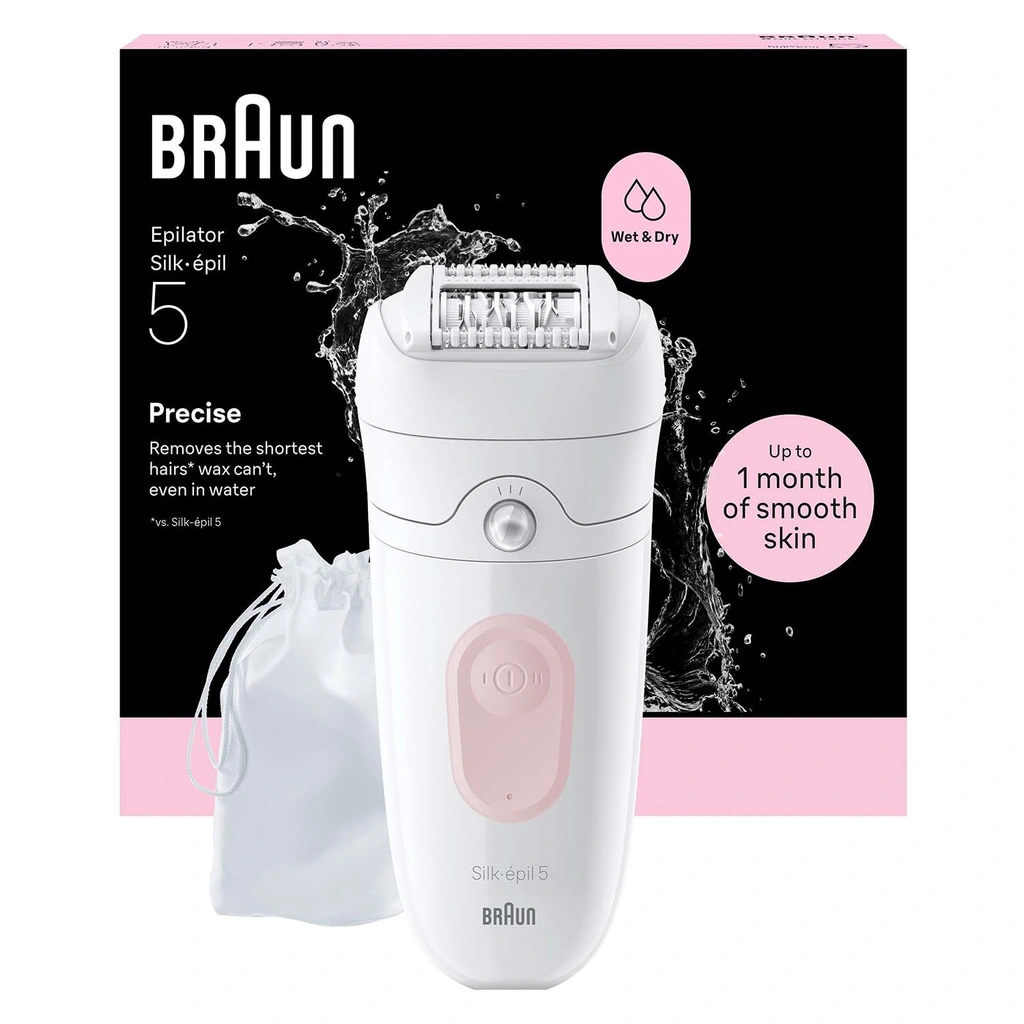 Epilator Silk·épil 5, Wet & Dry, Enkel Hårborttagning, Långvarigt Slät Hud, 5-011, Flamingo