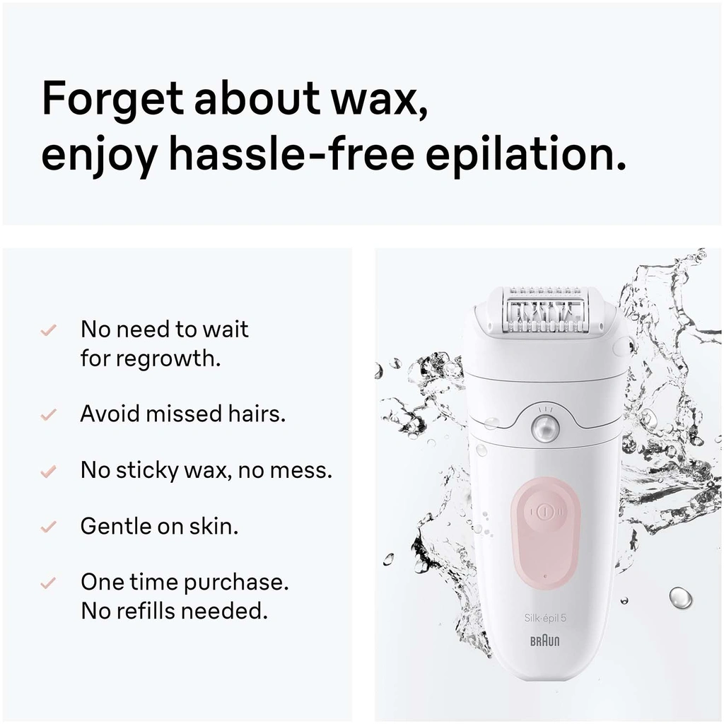 Epilator Silk·épil 5, Wet & Dry, Enkel Hårborttagning, Långvarigt Slät Hud, 5-011, Flamingo