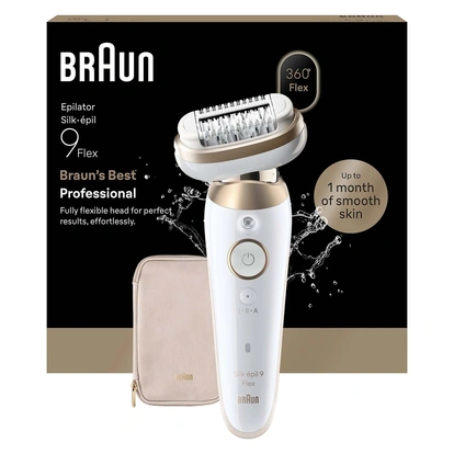 Epilator Silk·épil 9 Flex Wet & Dry, Långvarigt Slät Hud, 9-011 3D, Guld