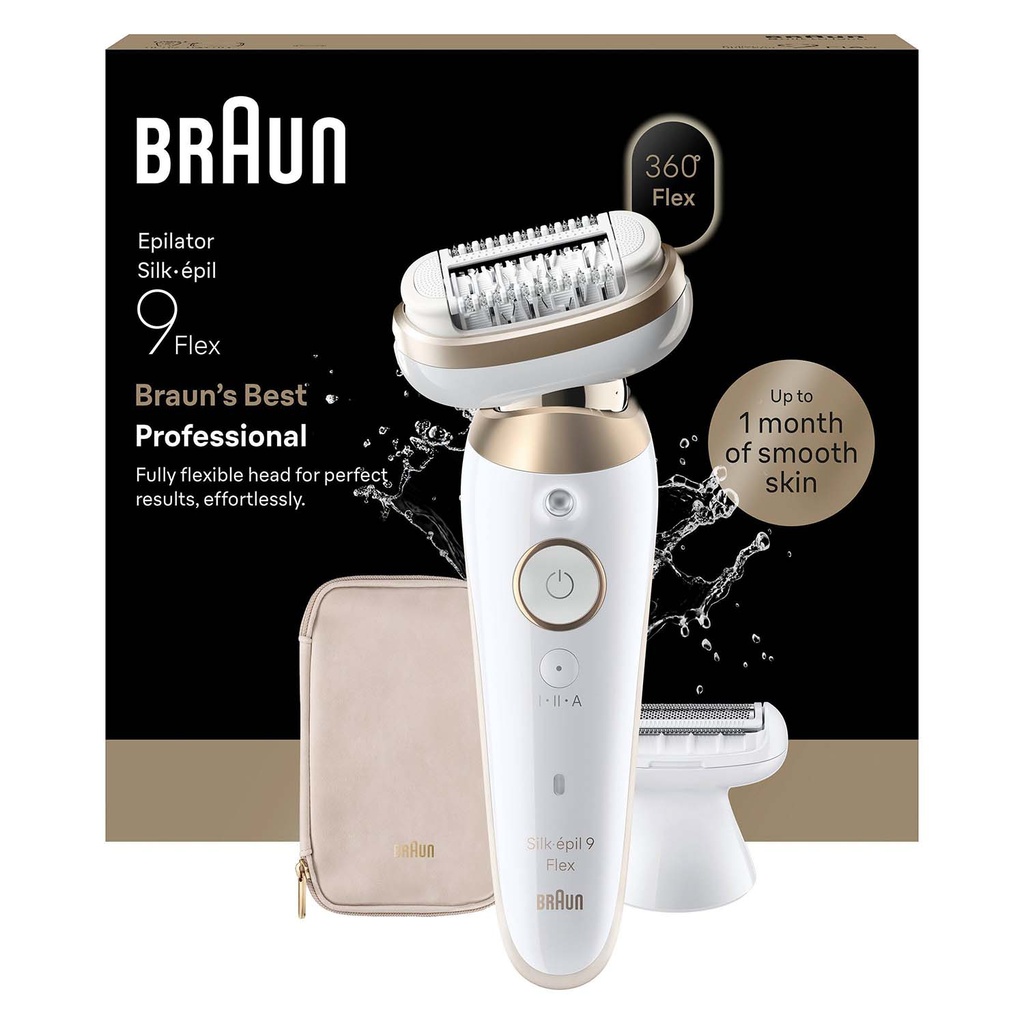 Epilator Silk·épil 9 Flex Wet & Dry, Långvarigt Slät Hud, 9-030 3D, Guld