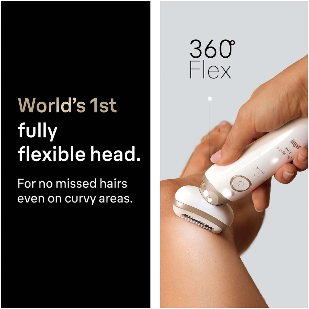 Epilator Silk·épil 9 Flex Wet & Dry, Långvarigt Slät Hud, 9-030 3D, Guld