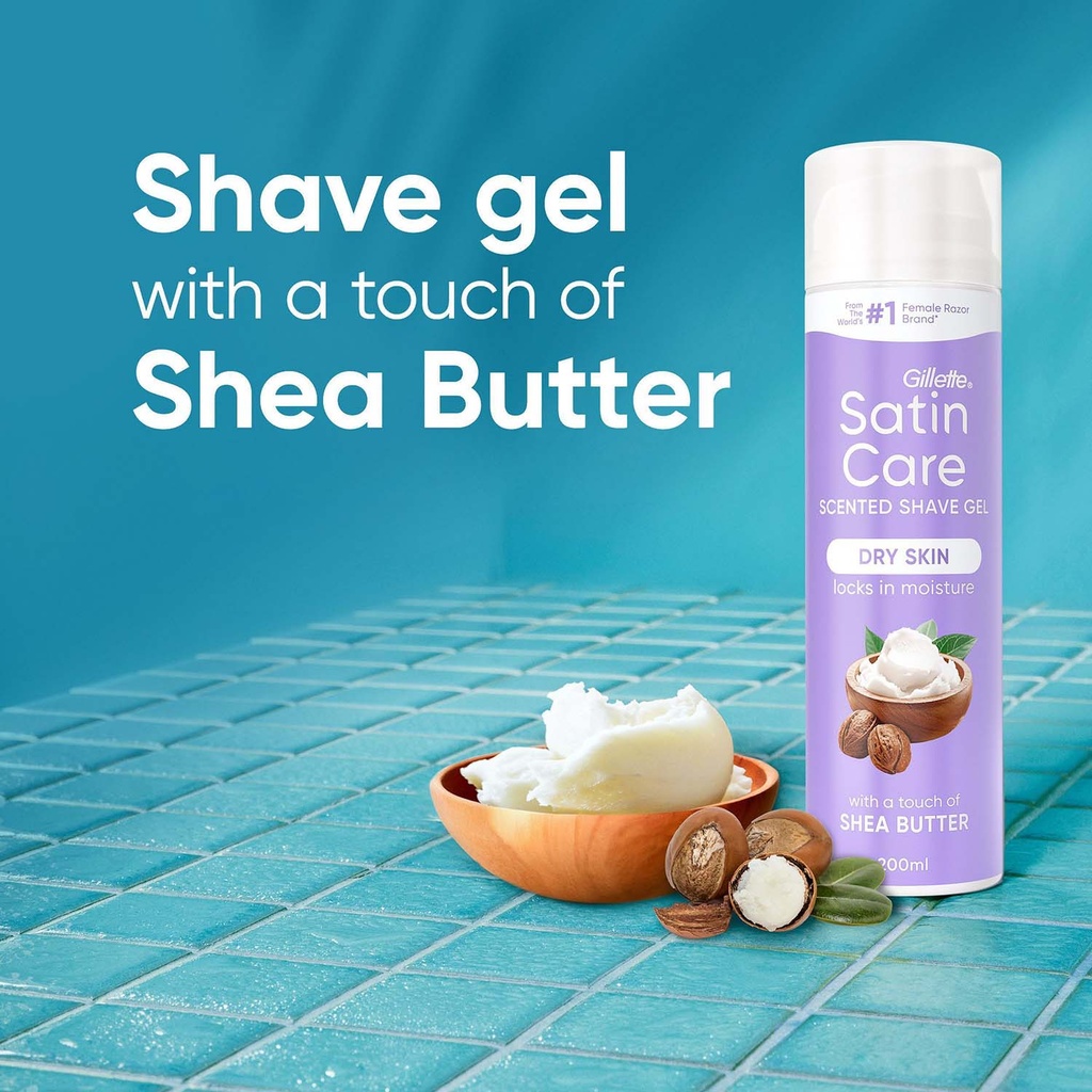 Rakgel Satin Care för Kvinnor med en touch av Sheasmör för Torr Hud, 200ml