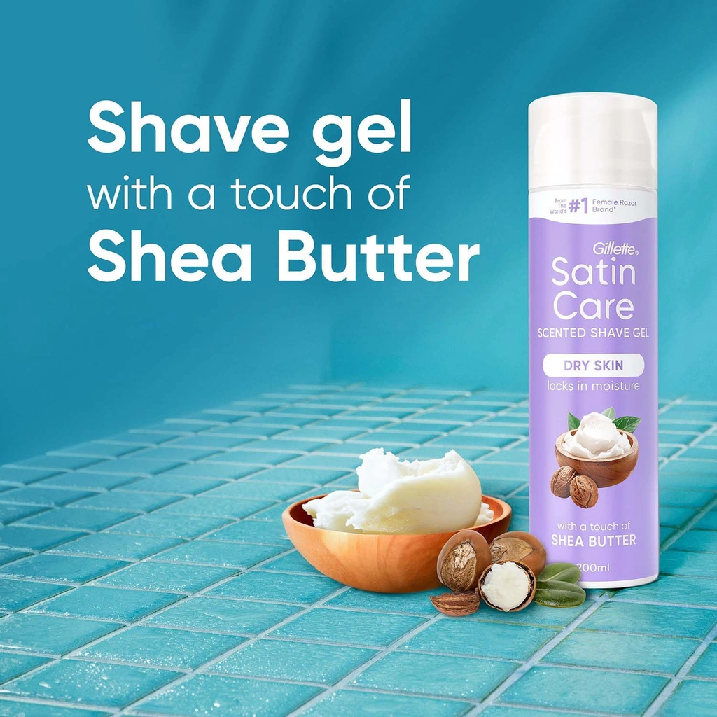 Rakgel Satin Care för Kvinnor med en touch av Sheasmör för Torr Hud, 200ml