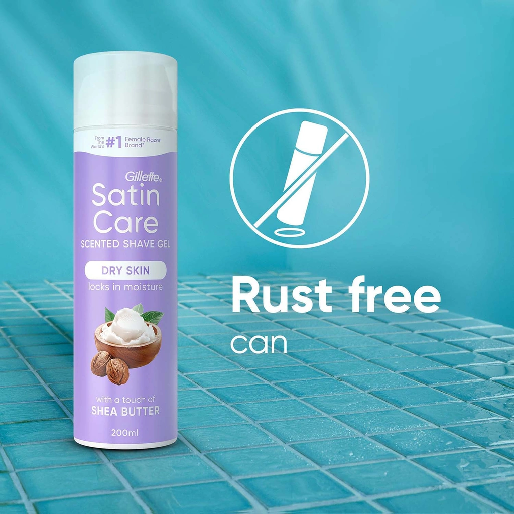 Rakgel Satin Care för Kvinnor med en touch av Sheasmör för Torr Hud, 200ml