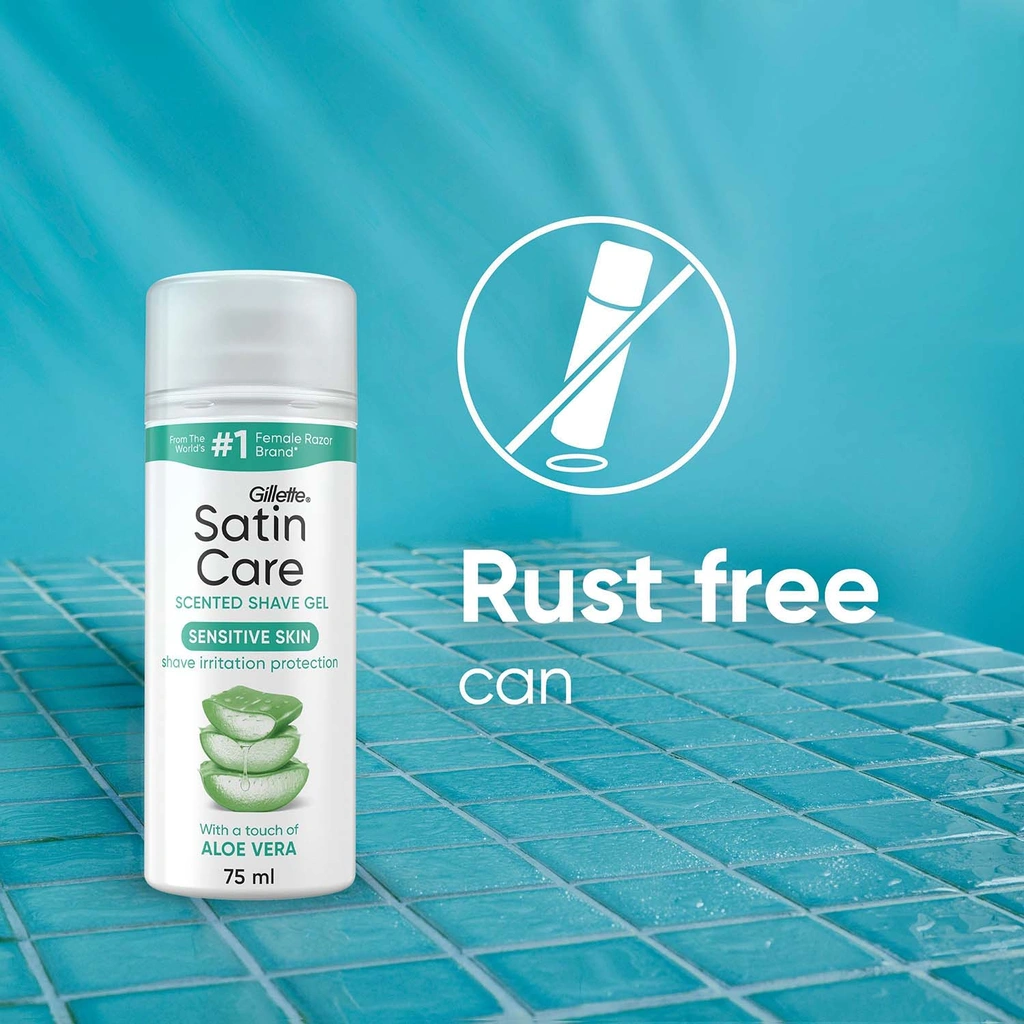 Rakgel Satin Care för Kvinnor med en touch av Aloe Vera för Känslig Hud, 75ml