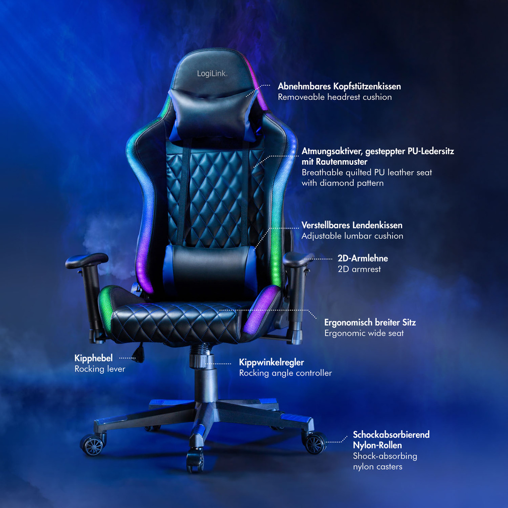 Gamingstol RGB Svart/Blå