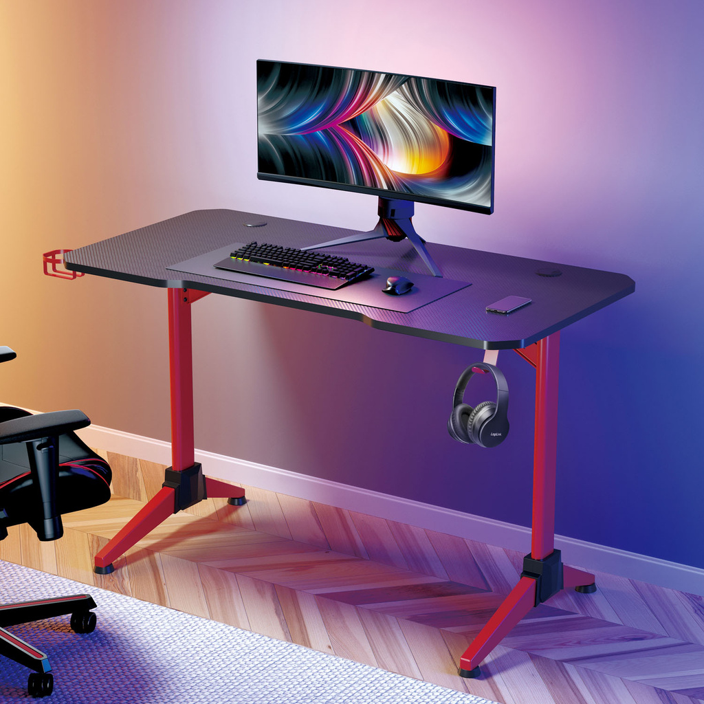 Gamingskrivbord 120x60 cm RGB Svart/Röd
