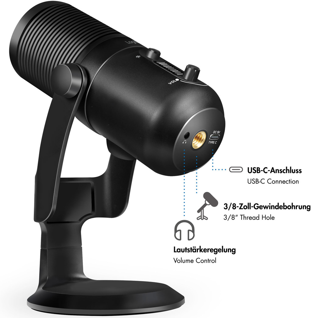 Mikrofon USB Riktad/Rundstrålande NRC RGB Svart