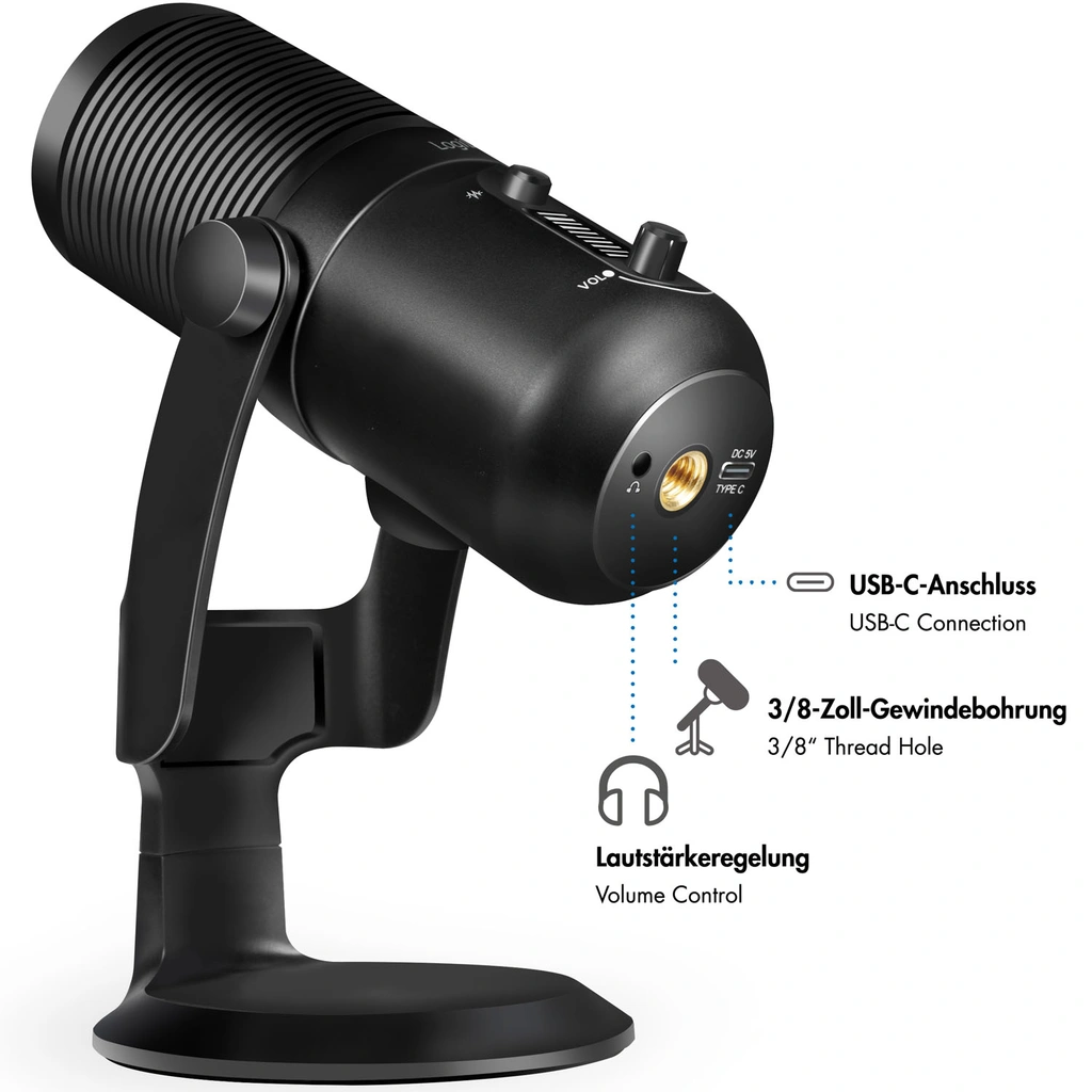 Mikrofon USB Riktad/Rundstrålande NRC RGB Svart