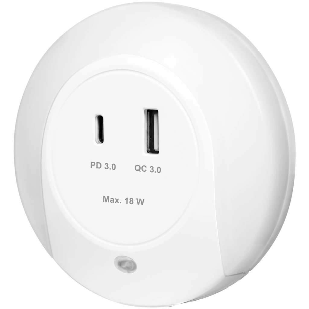 Nattlampa LED skymningssensor Laddare 18W PD QC