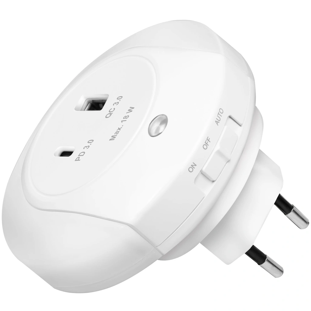 Nattlampa LED skymningssensor Laddare 18W PD QC