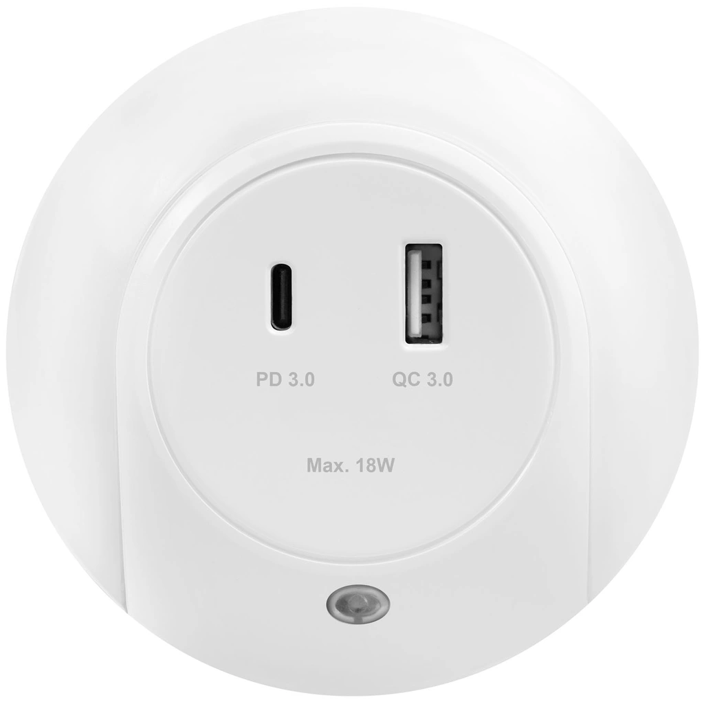 Nattlampa LED skymningssensor Laddare 18W PD QC