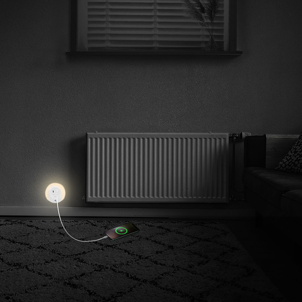 Nattlampa LED skymningssensor Laddare 18W PD QC