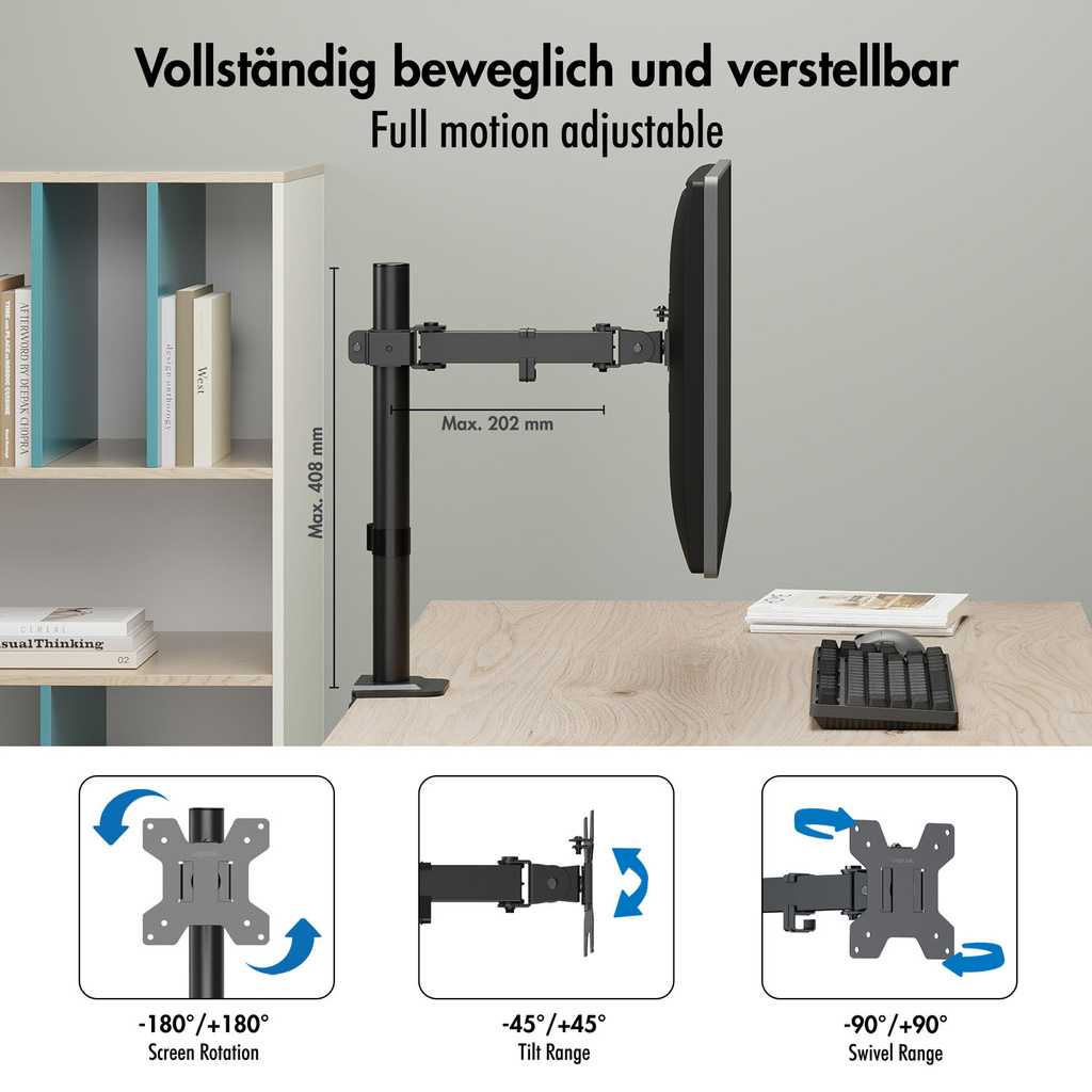 Monitorfäste 17-32" 202mm Mellan Svart