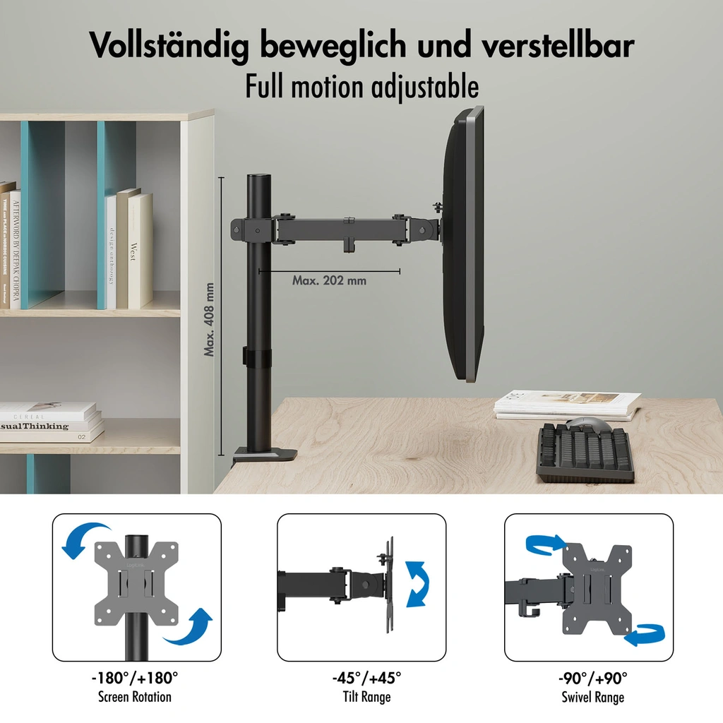 Monitorfäste 17-32" 202mm Mellan Svart