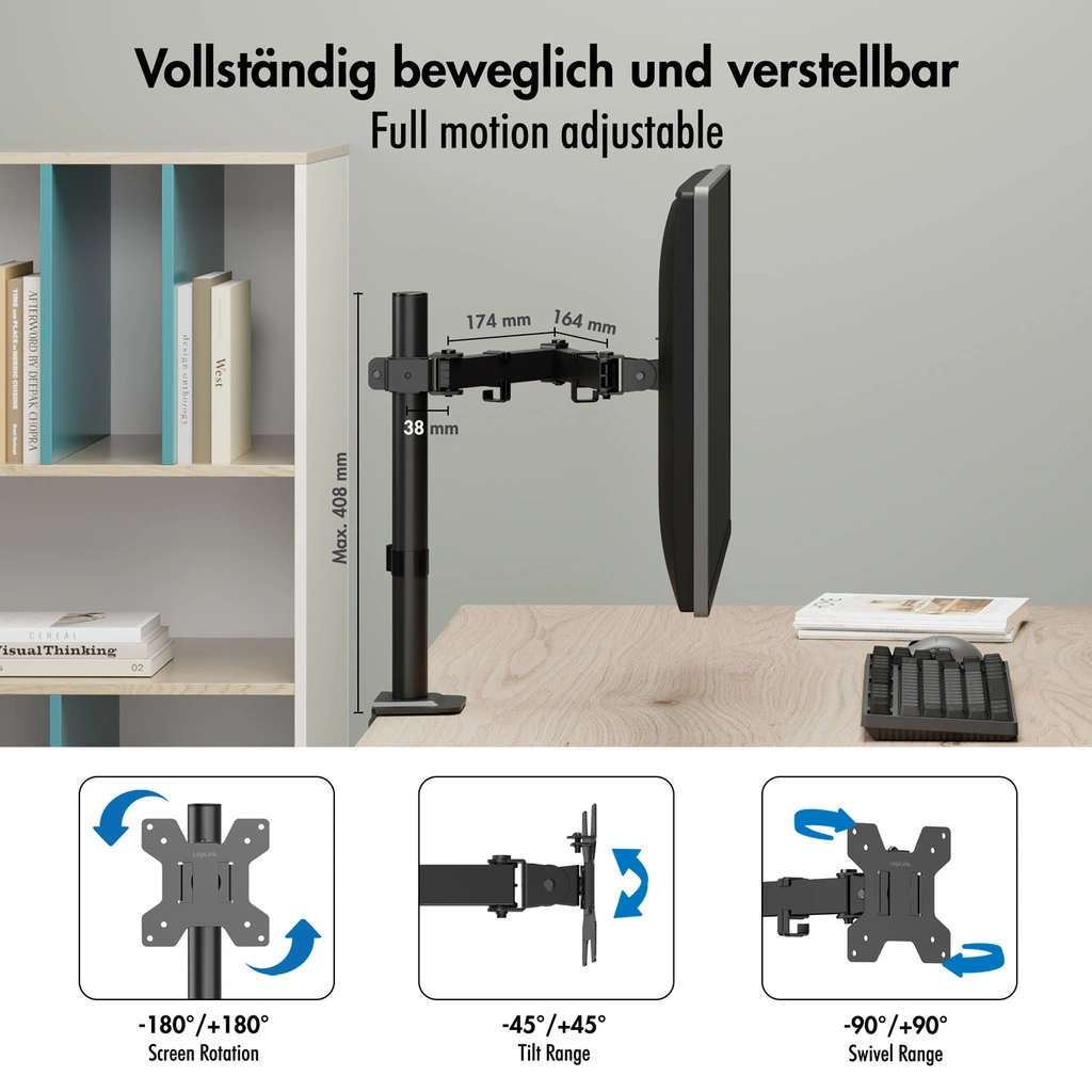 Monitorfäste 17-32" 376mm Lång Svart