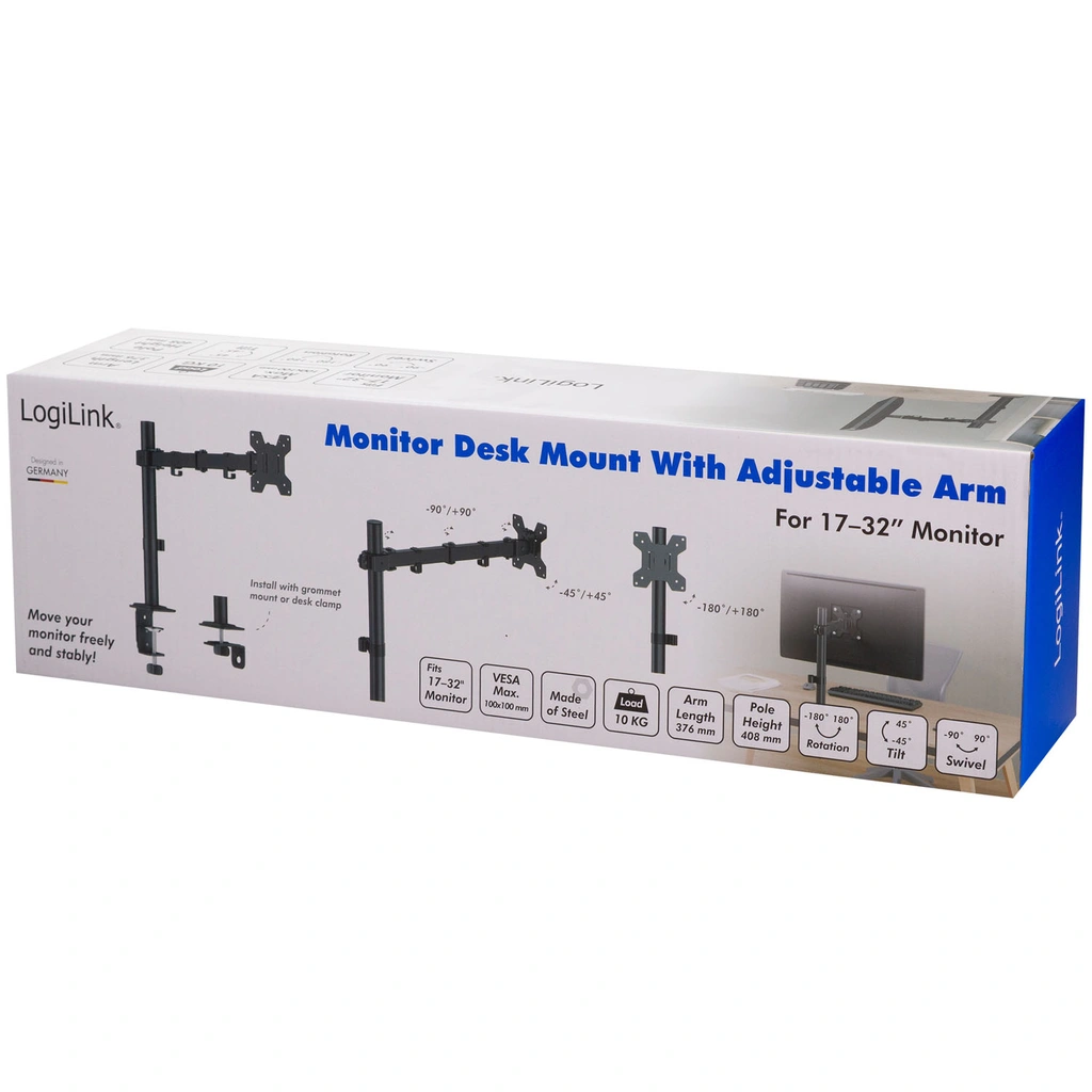 Monitorfäste 17-32" 376mm Lång Svart