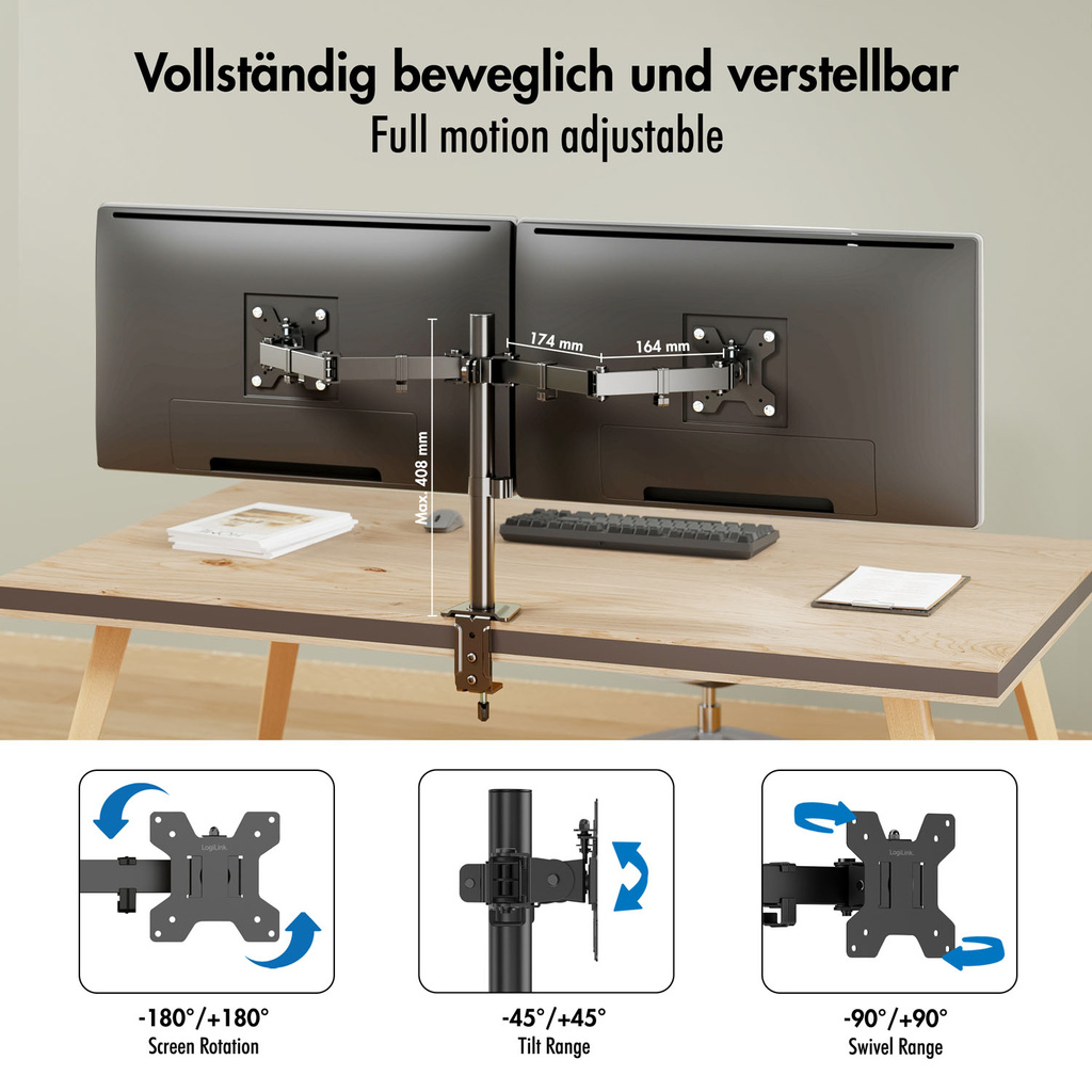 Monitorfäste Dubbel 17-32" 376mm Svart