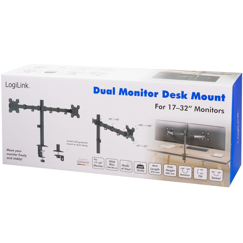 Monitorfäste Dubbel 17-32" 376mm Svart