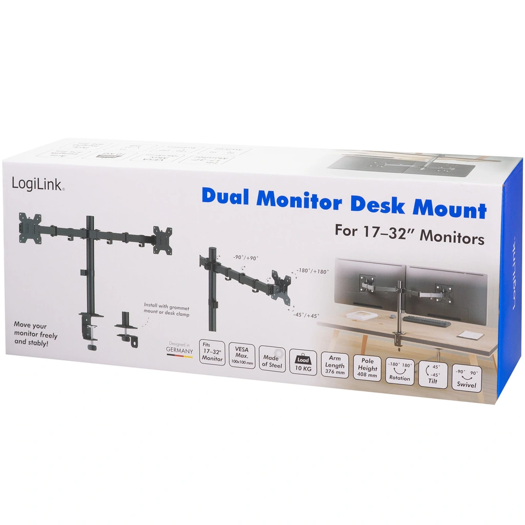 Monitorfäste Dubbel 17-32" 376mm Svart