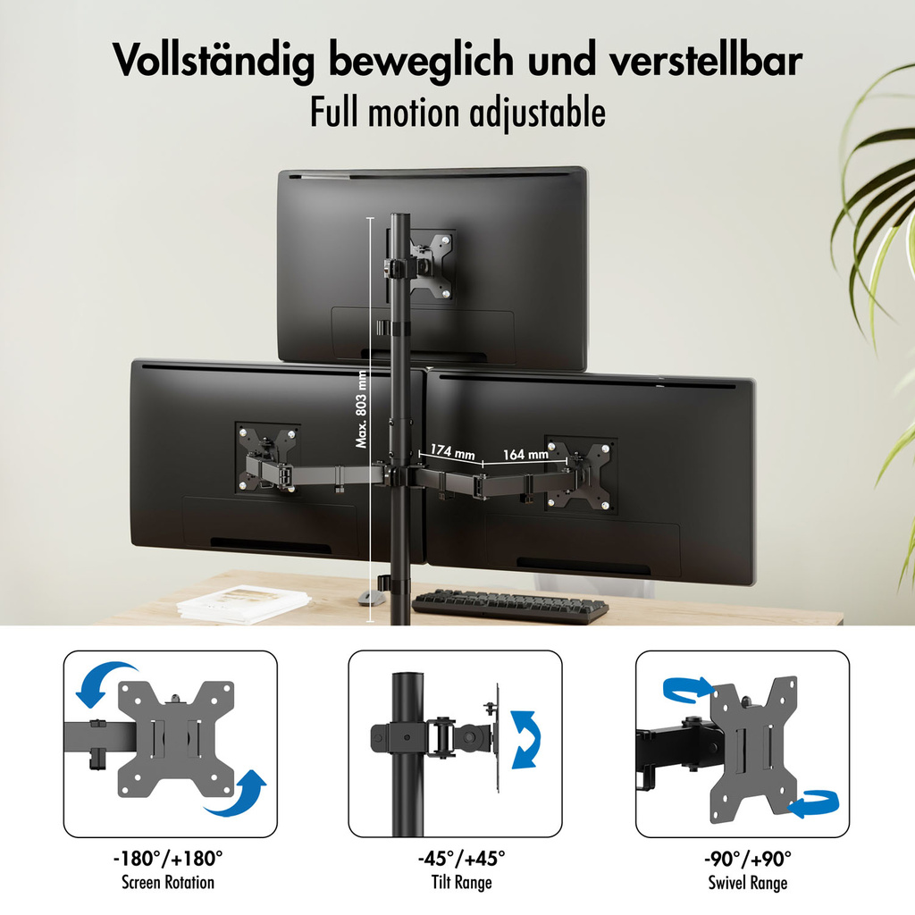 Monitorfäste Trippel 17-32" 376mm Svart