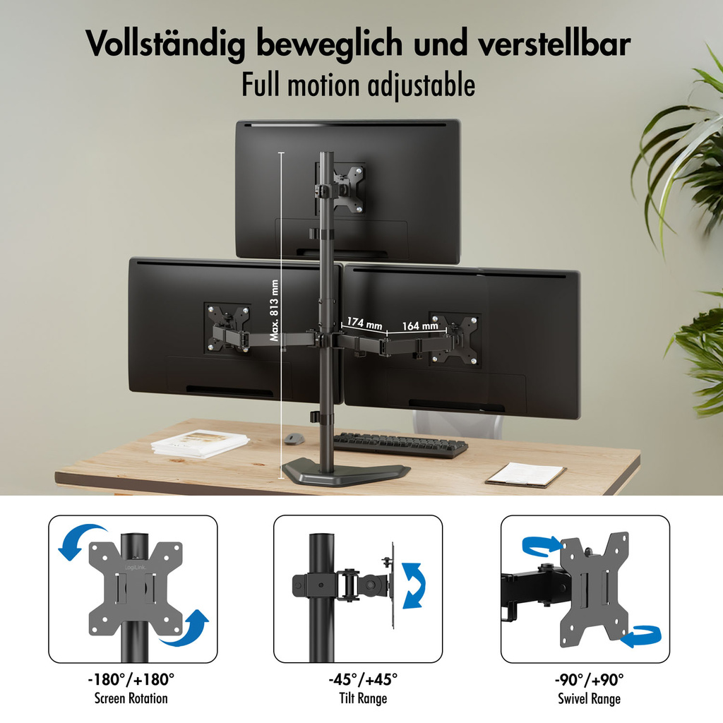 Triple Monitor stand Triple 17"-32" 376mm Black