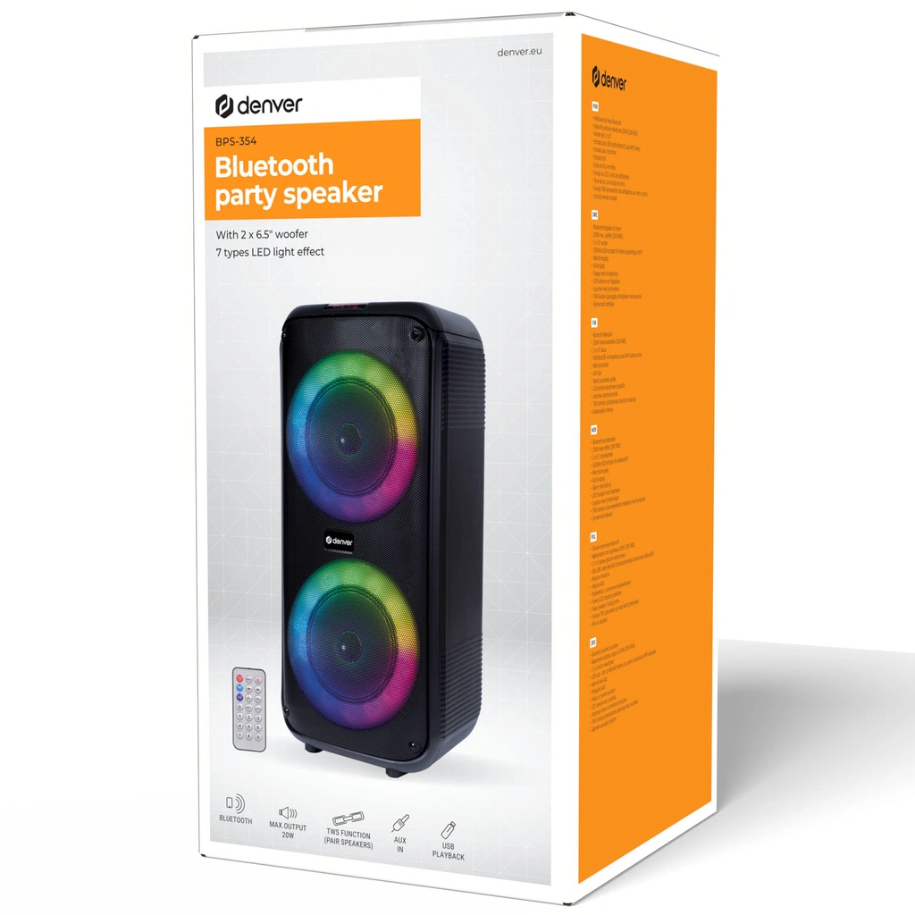 Högtalare Bluetooth 2x6,5" woofers 20W Batteri LED-ljus BPS-354 Svart