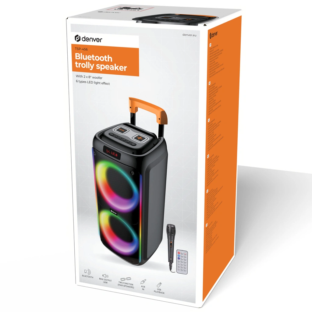 Party speaker Bluetooth 2X8" woofers 60W Battery TSP-456 Black