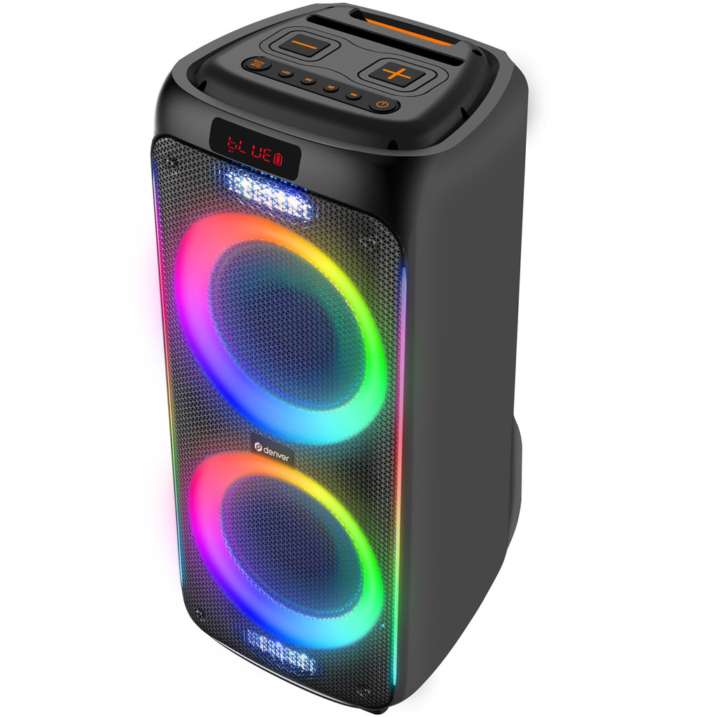 Högtalare Bluetooth 2x10" woofer 100W Batteri LED-ljus BPS-458 Svart