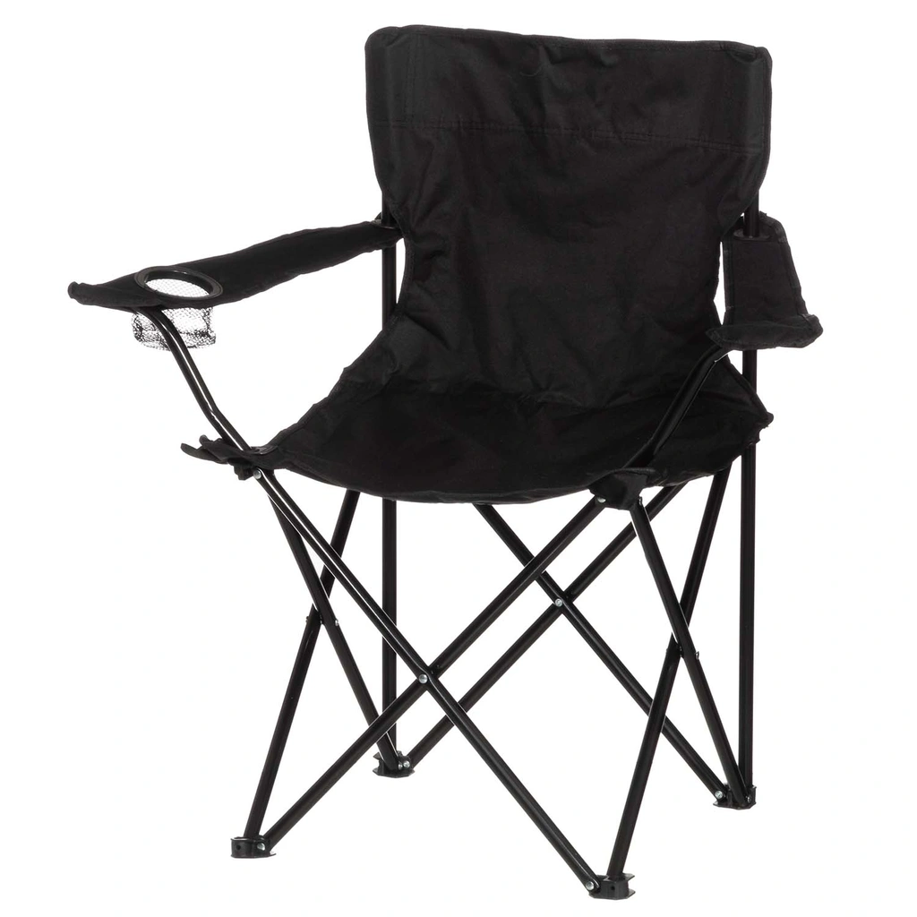 Campingstol med flaskhållare Svart
