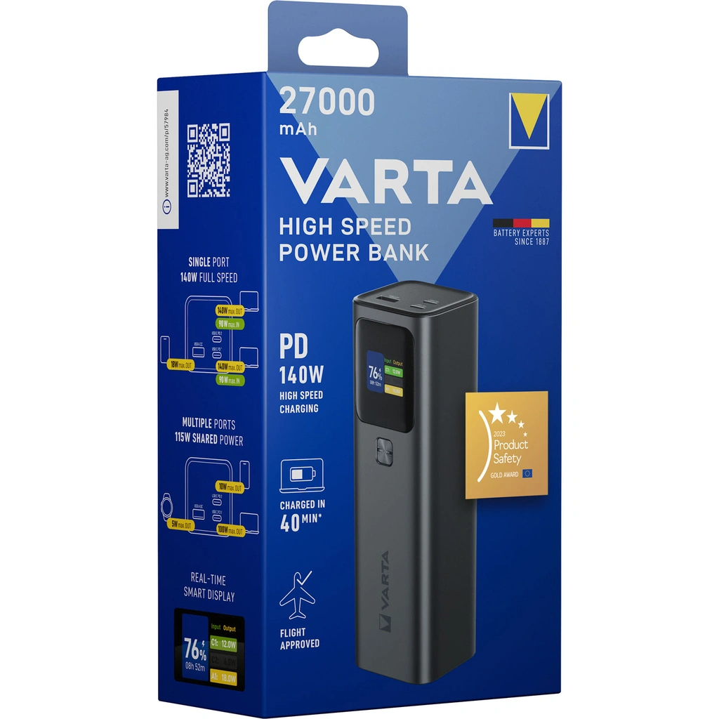 PowerBank 27.000 mAh 140W PD Svart