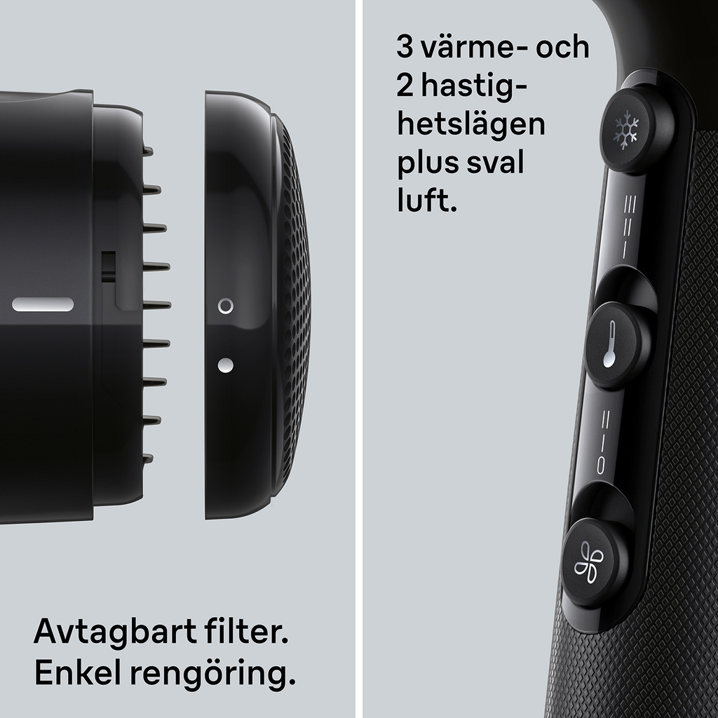 Hårfön DC 2200W 3värme & 2hastighetslägen + 2 tillbehör