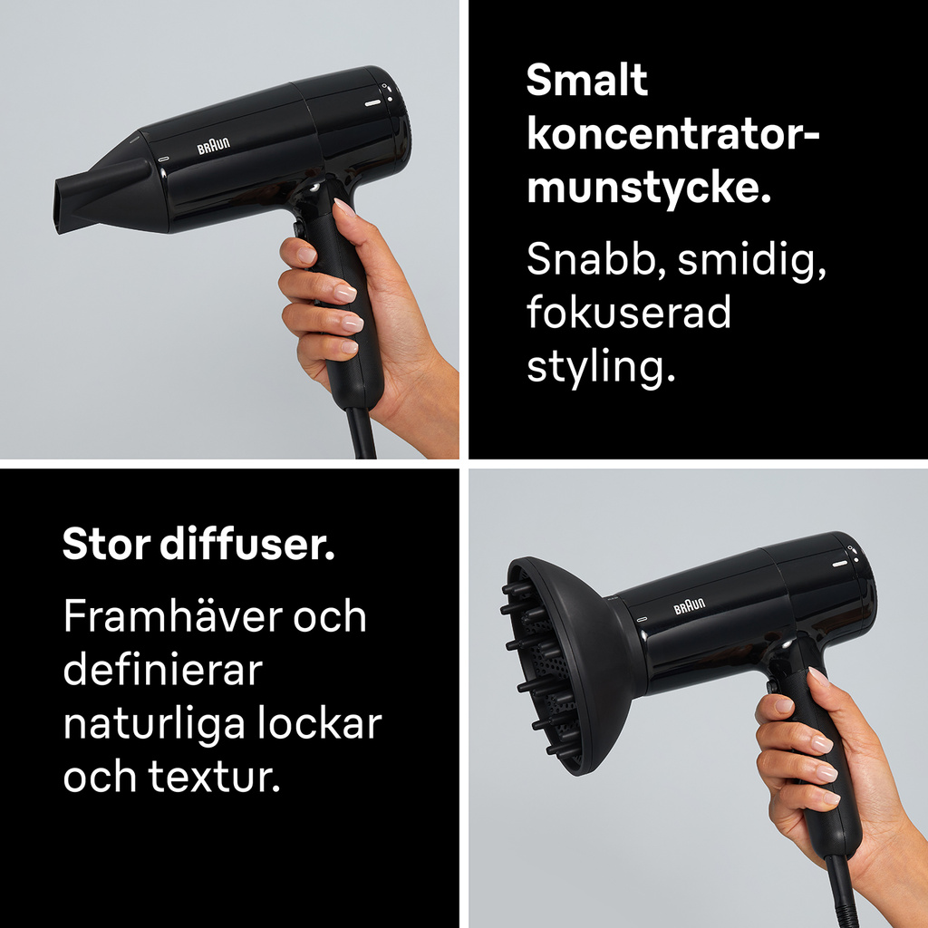 Hårfön 2100W 3värme & 2hastighetslägen + 2 tillbehör