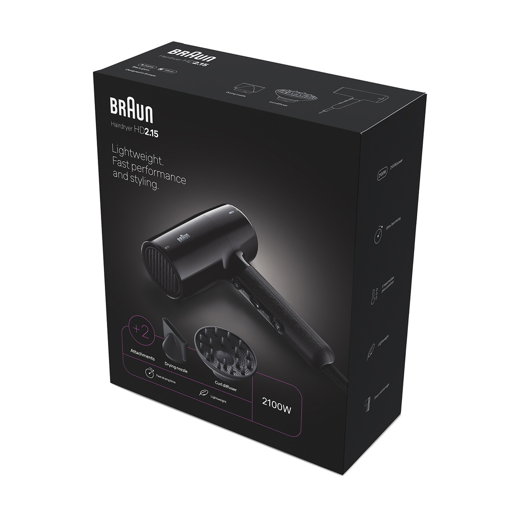 Hårfön 2100W 3värme & 2hastighetslägen + 2 tillbehör