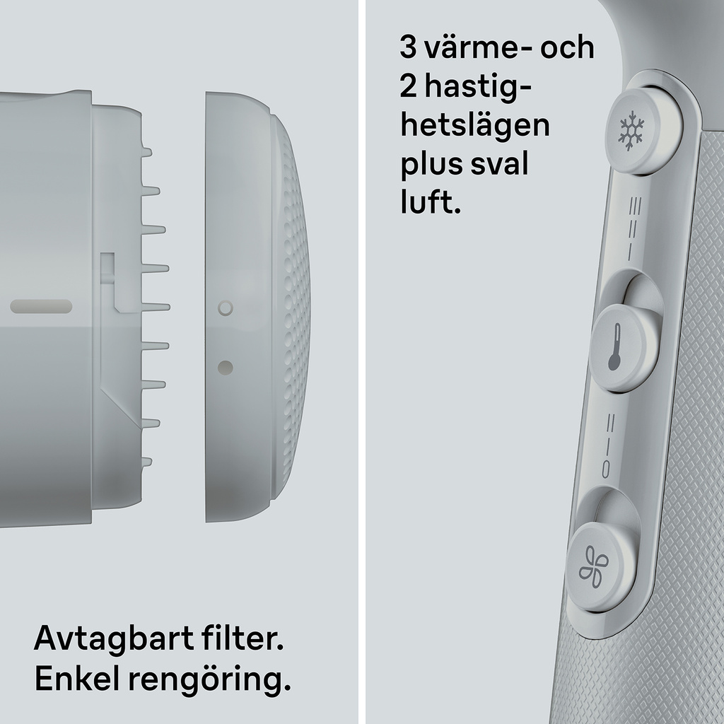 Hårfön 2100W 3värme & 2hastighetslägen + 2 tillbehör