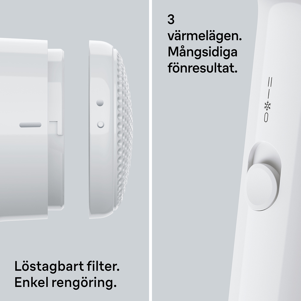 Hårfön1800W 3värme/hastighetslägen + 2 tillbehör