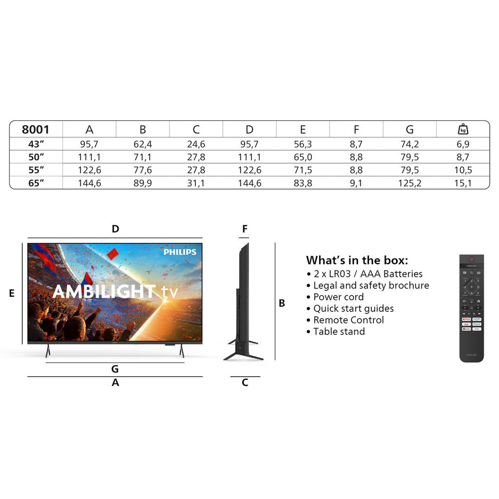 TV 43" 4K UHD Titan OS Ambilight 43PUS8001 Svart