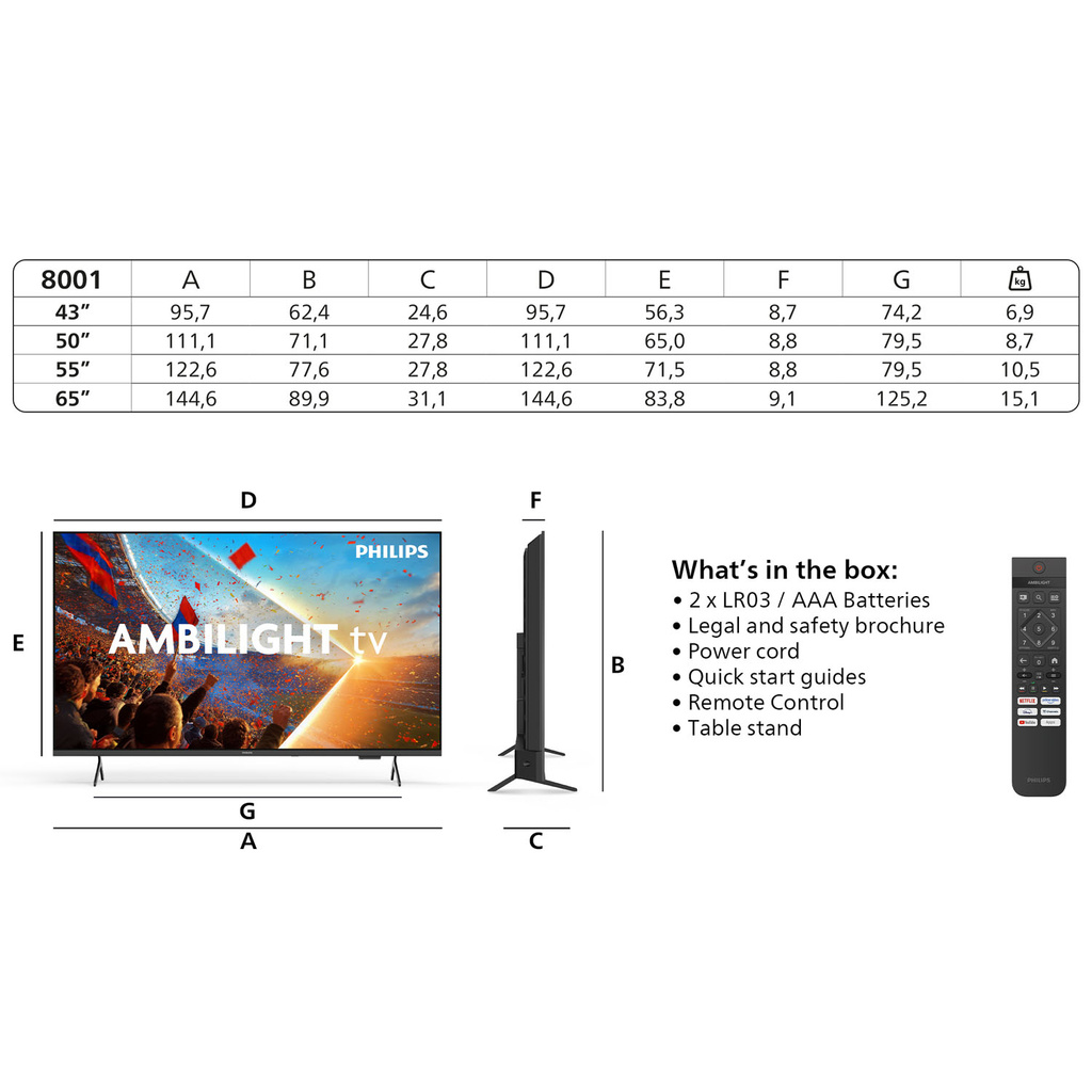 TV 55" 4K UHD Titan OS Ambilight 55PUS8001 Svart