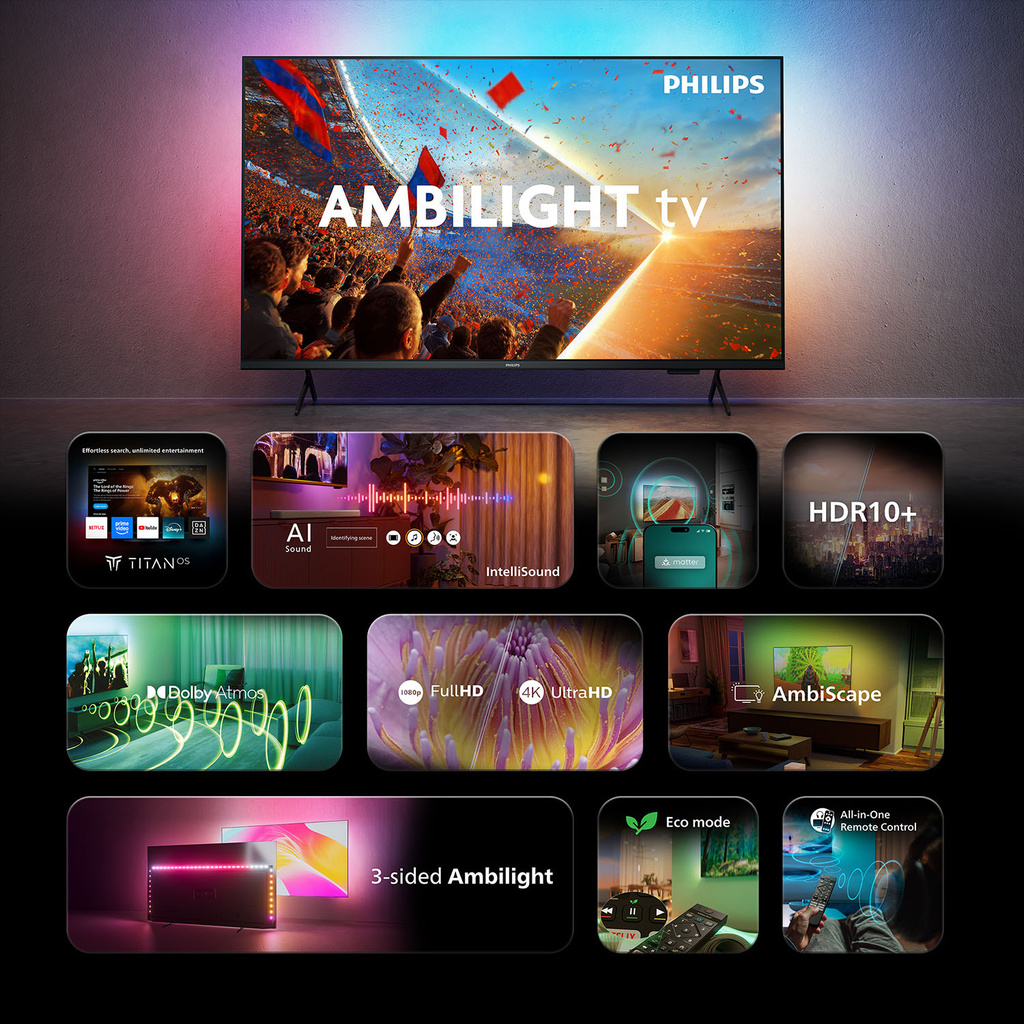 TV 55" 4K UHD Titan OS Ambilight 55PUS8001 Svart