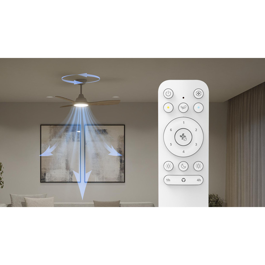 Olas Takfläktslampa Ø106 cm Justerbart vitt ljus Vit+Trä