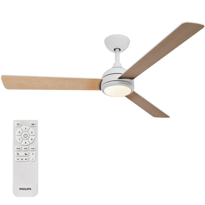 Velyx Takfläktslampa Ø132 cm Justerbart vitt ljus Vit+Ljust trä