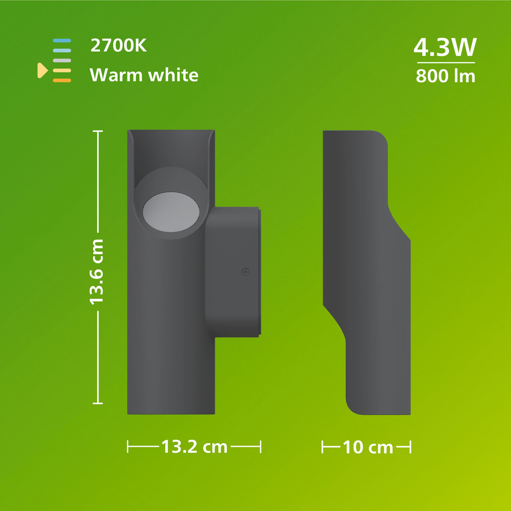 Fira Vägglampa Up-/Downlight 800lm Ultra Efficient Antracit