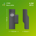 Fira Vägglampa Up-/Downlight 800lm Ultra Efficient Antracit