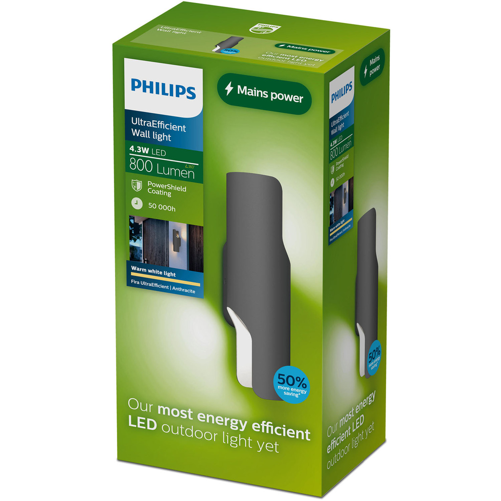 Fira Vägglampa Up-/Downlight 800lm Ultra Efficient Antracit