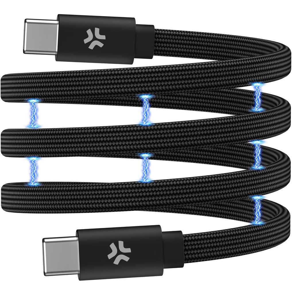 USB-C Kabel 60W Magnetisk Flätad Flat 1m Svart
