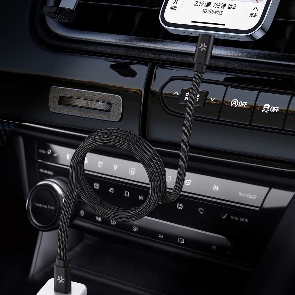 USB-C Kabel 60W Magnetisk Flätad Flat 1m Svart