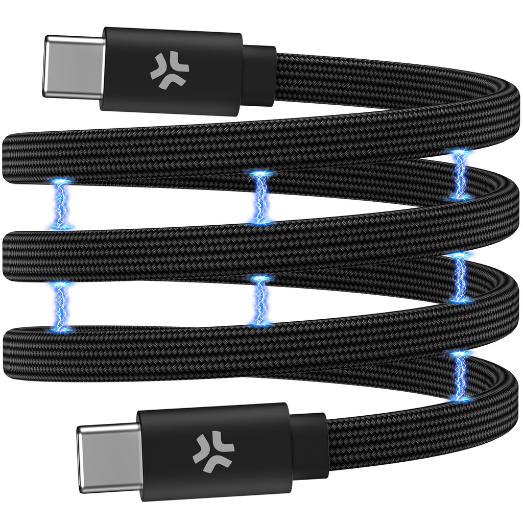 USB-C Kabel 60W Magnetisk Flätad Flat 2m Svart
