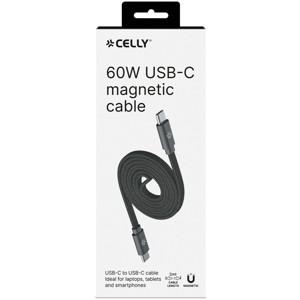 USB-C Kabel 60W Magnetisk Flätad Flat 2m Svart